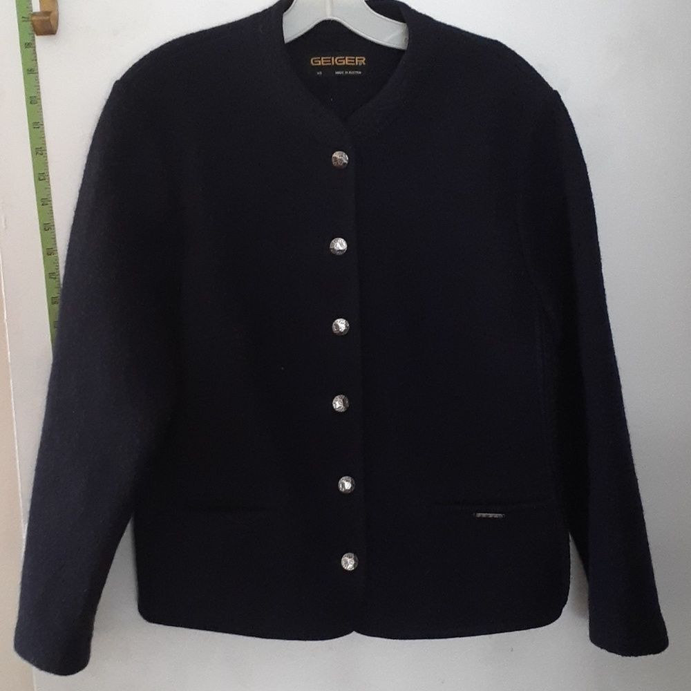 Geiger navy classic 100% boiled wool button cardigan sweater jacket 40 m medium